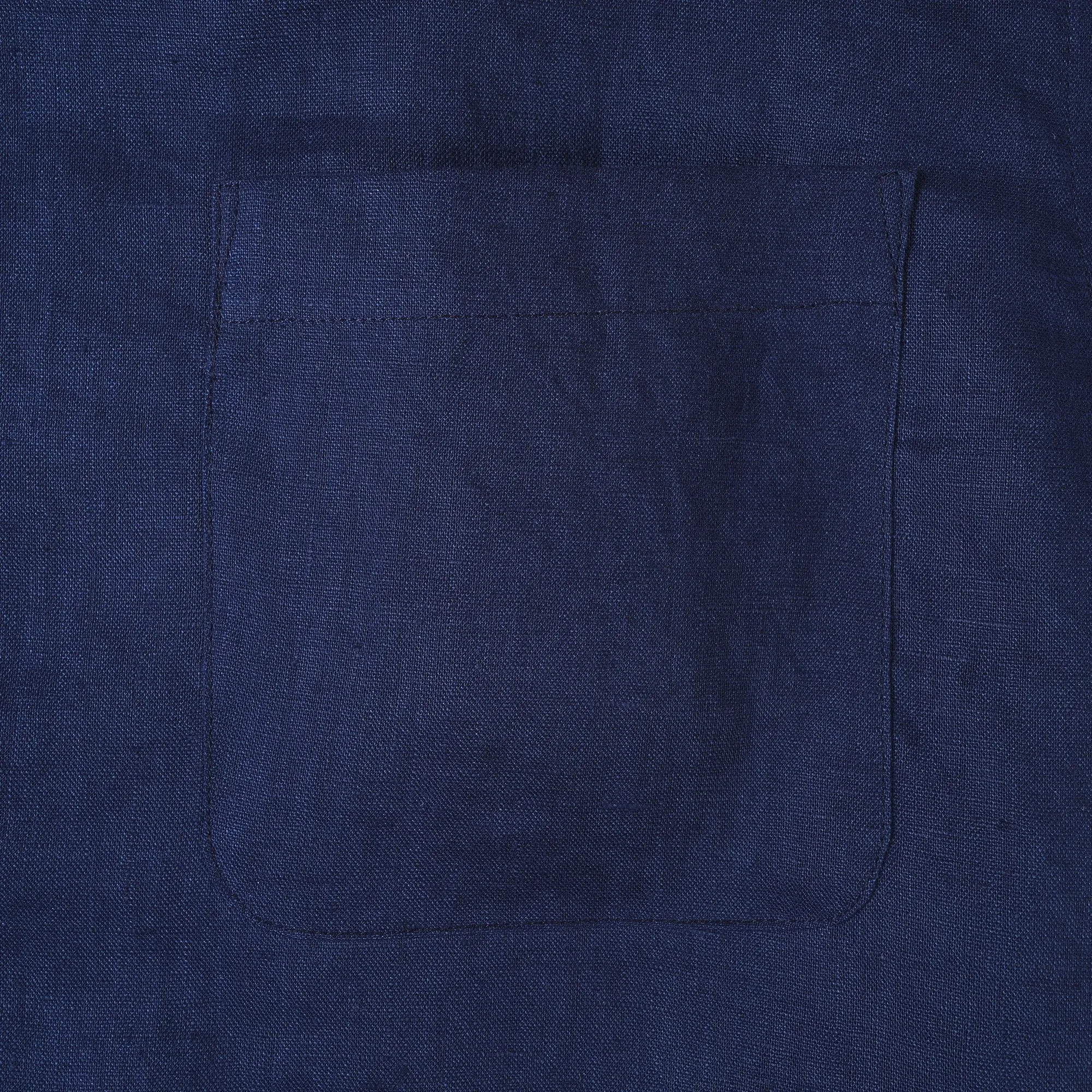 Men's Basic Shirt Short Sleeve Camp Collar 100% Linen Navy Blue Solid Color sold by Yiume product image thumbnail 3
