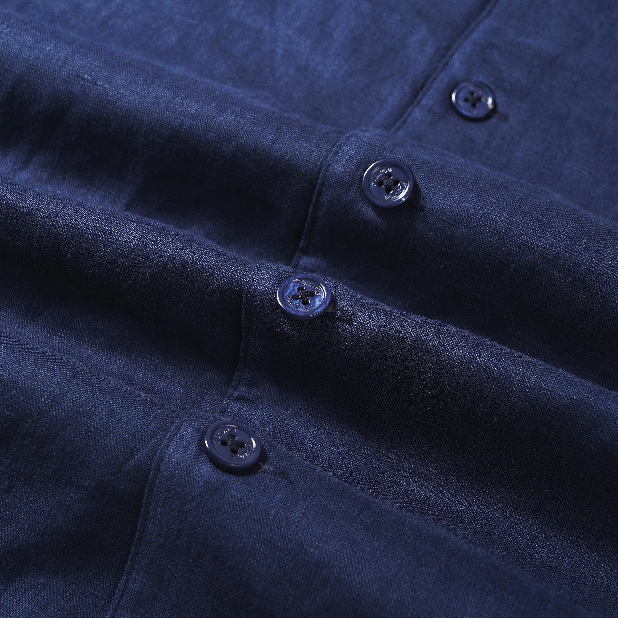 Men's Basic Shirt Short Sleeve Camp Collar 100% Linen Navy Blue Solid Color sold by Yiume product image thumbnail 4