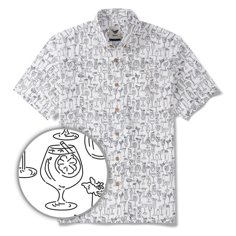 Men's Hawaiian Shirt Short Sleeve Button-down 100% Cotton White Aloha Gentle Buzz sold by Yiume