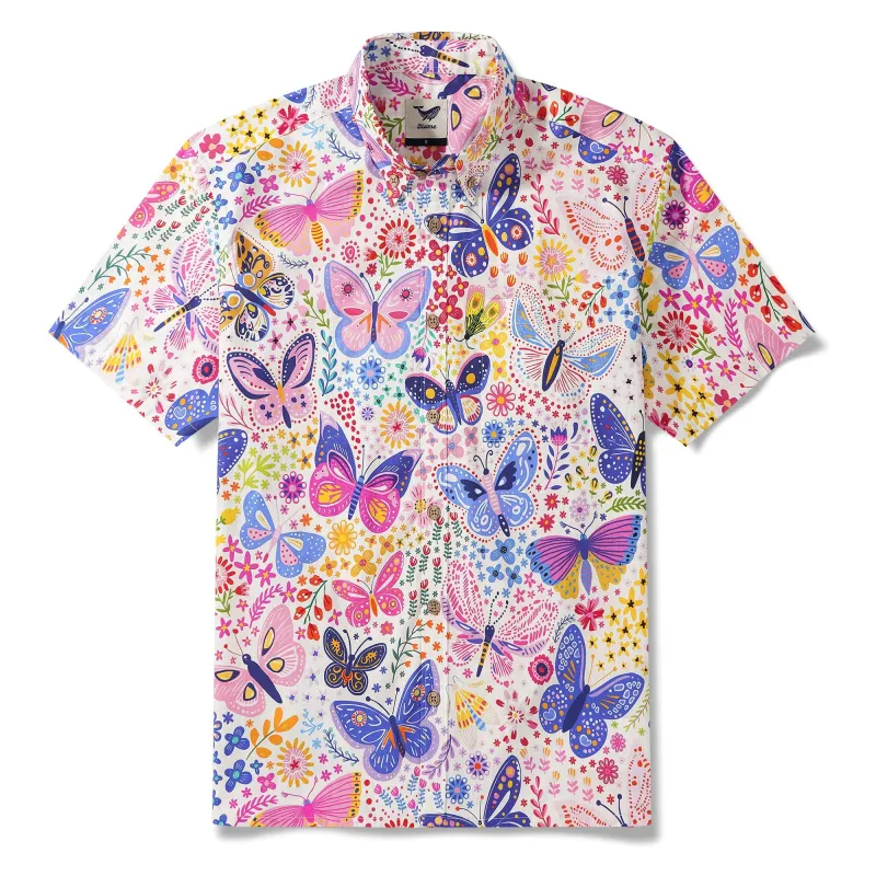 Men's Butterfly Hawaiian Shirt Short Sleeve Button-down 100% Cotton Art Shirt sold by Yiume