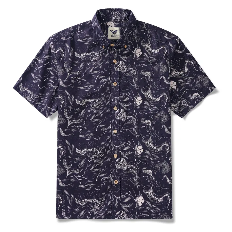 Men's Hawaiian Shirt Short Sleeve Button-down 100% Cotton Aloha Deep - Sea Odyssey By Feanne sold by Yiume