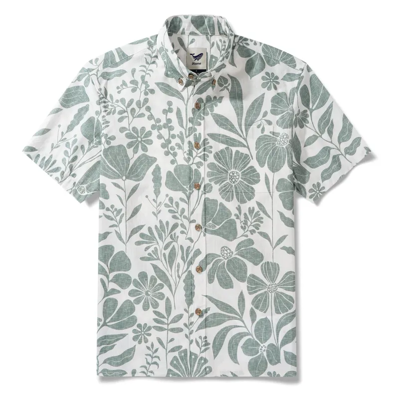 Men’s Breathable Shirt Green Floral Hawaiian Shirt – Wrinkle Free Shirt Button-Down Short Sleeve Shirt sold by Yiume