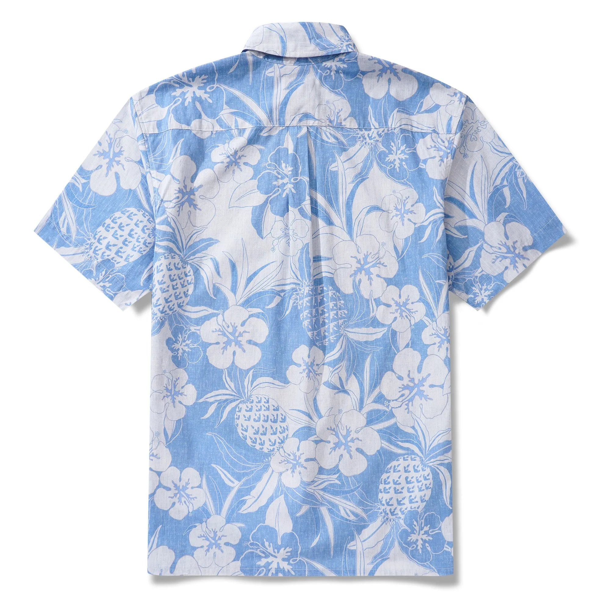 Men's Hawaiian Shirt Short Sleeve Button-down 100% Cotton Blue Aloha Pineapple and Hibiscus Hawaiian Shirt sold by Yiume product image thumbnail 3