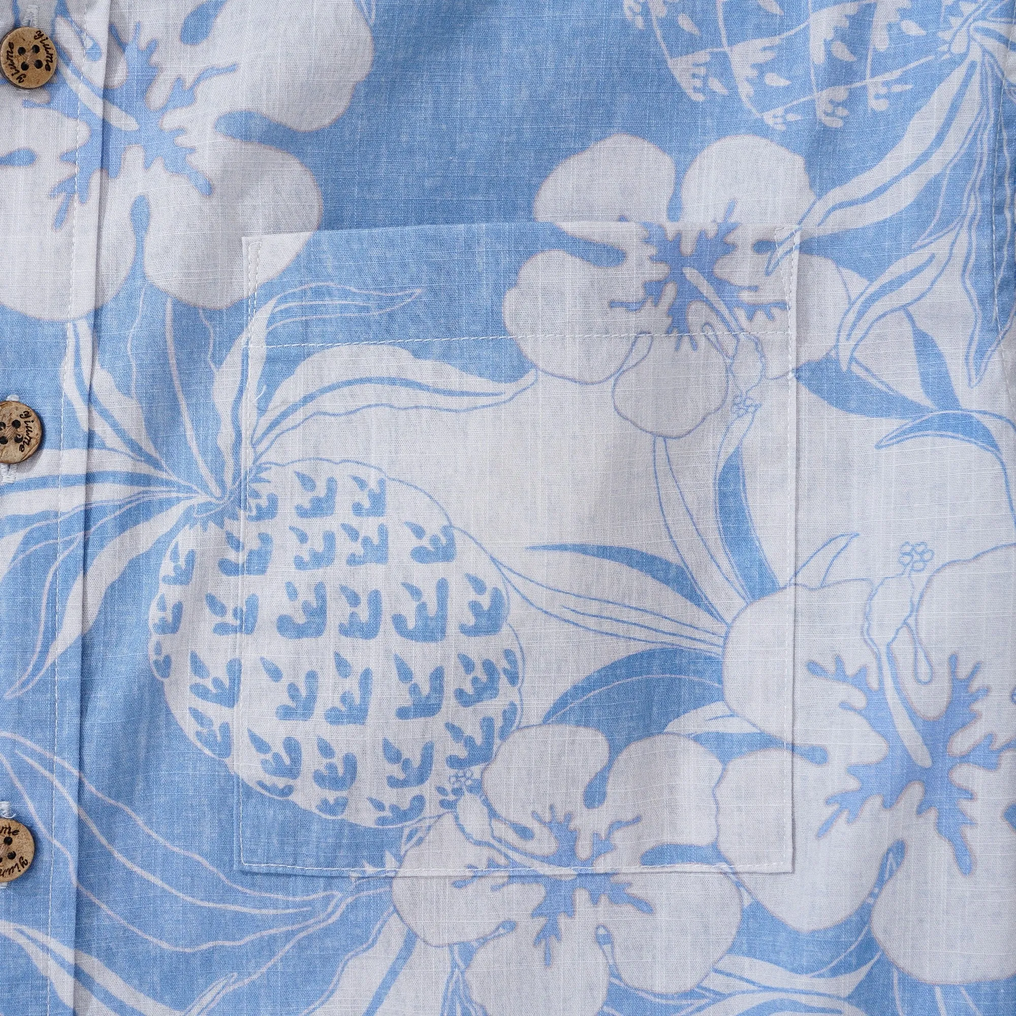 Men's Hawaiian Shirt Short Sleeve Button-down 100% Cotton Blue Aloha Pineapple and Hibiscus Hawaiian Shirt sold by Yiume product image thumbnail 5