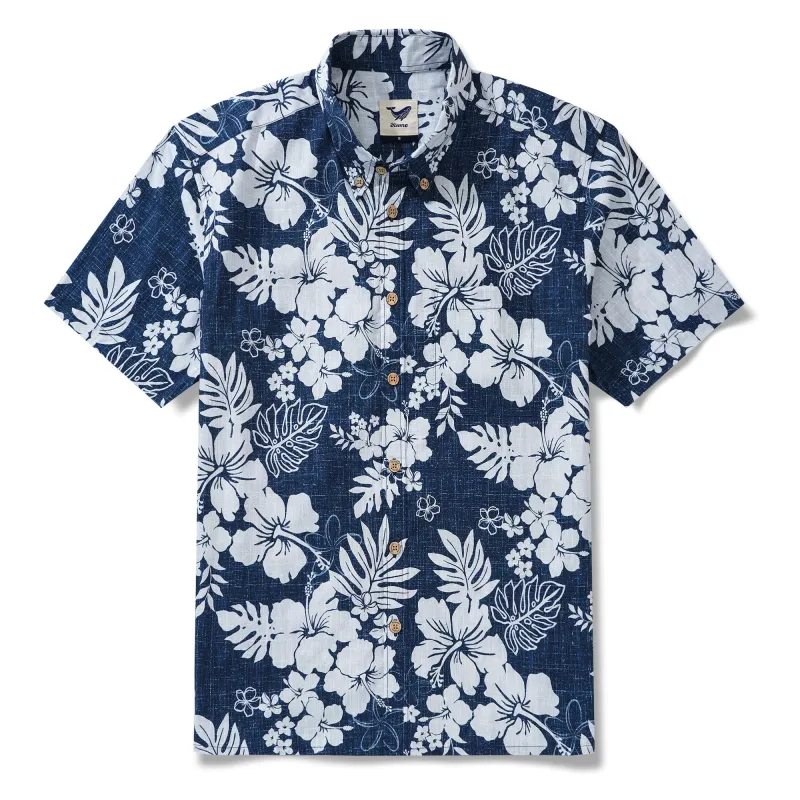 Men's Blue Tropical Hawaiian Shirt Button-down Aloha Shirt No Iron Shirt sold by Yiume