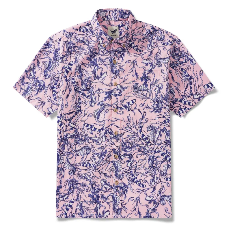 Men's Hawaiian Shirt Short Sleeve Button-down 100% Cotton Aloha Pink Oasis  By Feanne Pink Oasis By Feanne sold by Yiume