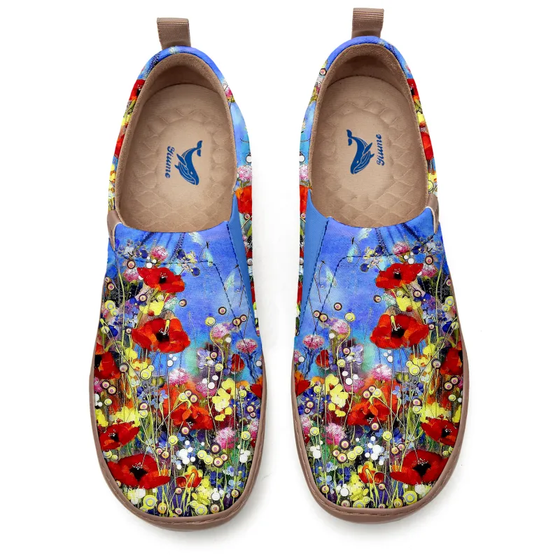 Yiume Women's Art Slip-On Casual Canvas Shoes Wildflower Whisper Blue Painted,100% Cotton Blue Bloom Shoes sold by Yiume