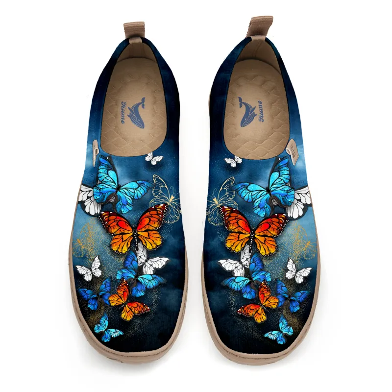 Yiume Women's Art Slip-On Shoes Comfortable Breathable Knit Casual Footwear,Blue And Black Butterfly Midnight Butterfly Heels sold by Yiume