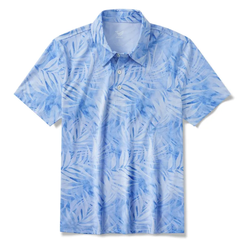 Men's Hawaiian Polo Shirt Short Sleeve 83% Recycled polyester 17% Spandex Blue Aloha Tropical Dream sold by Yiume