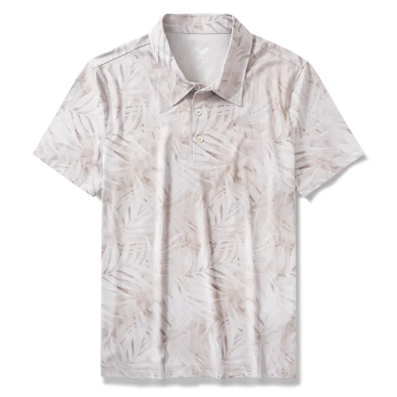 Men's Hawaiian Polo Shirt Short Sleeve 83% Recycled polyester 17% Spandex White Aloha Leaf Melody sold by Yiume