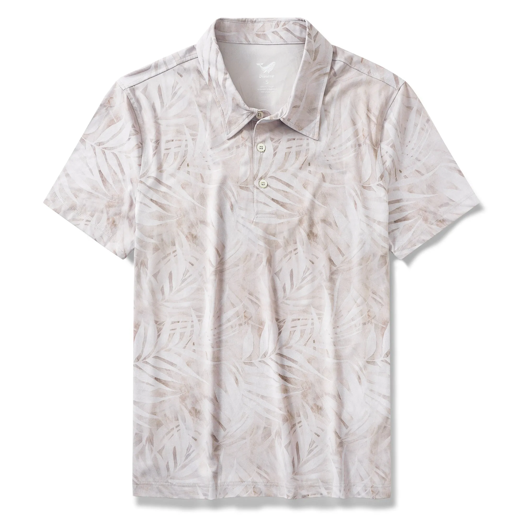 Men's Hawaiian Polo Shirt Short Sleeve 83% Recycled polyester 17% Spandex White Aloha Leaf Melody sold by Yiume