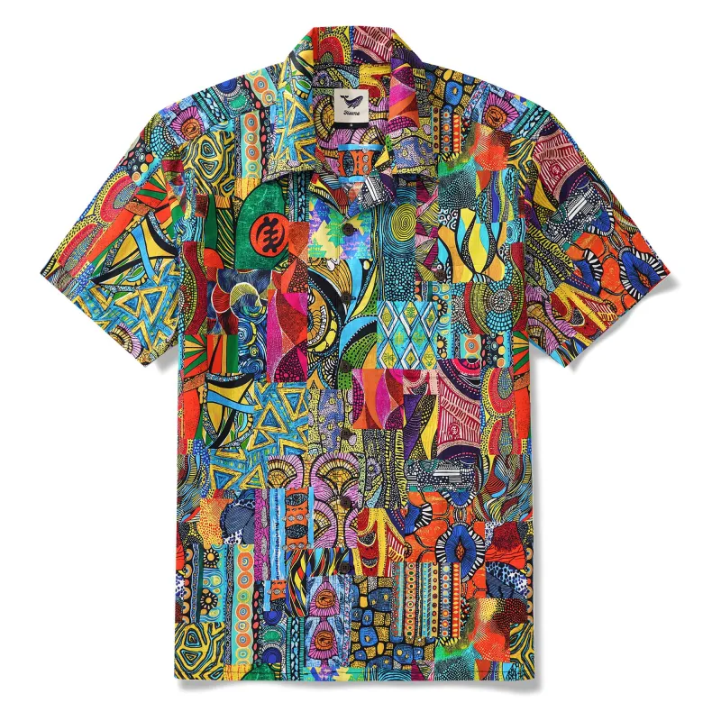 Men's Hawaiian Shirt African Print Shirt 100% Cotton Short Sleeve Camp Collar Aloha Shirt sold by Yiume