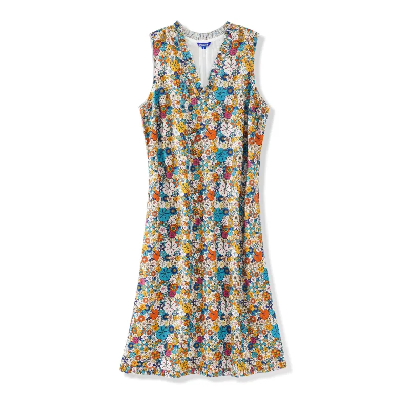 Women's Hawaiian Dress Sleeveless V-neck 55% Linen 45% Rayon Orange Aloha Hibiscus Blossom sold by Yiume