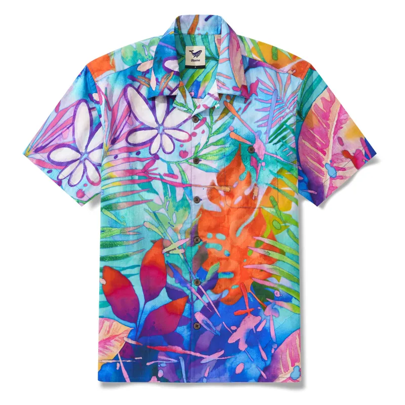 Men's Hawaiian Shirt Short Sleeve Camp Collar 100% Cotton Purple Aloha Tropical Aloha sold by Yiume