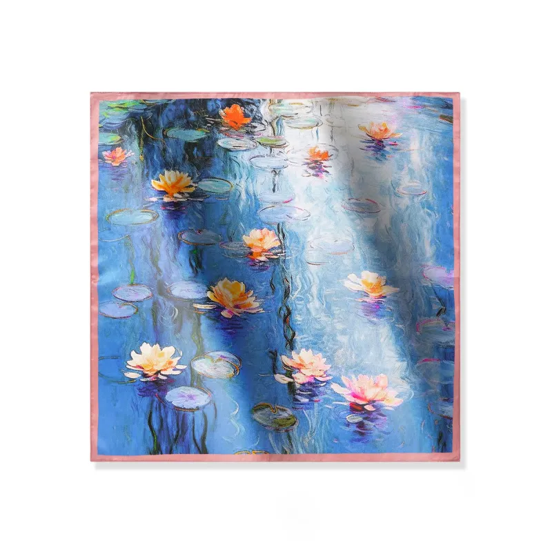 Floral Square Scarf 100% Mulberry Silk Luminous Water Lilies Luminous Water Lilies 100% Silk 53*53cm sold by Yiume