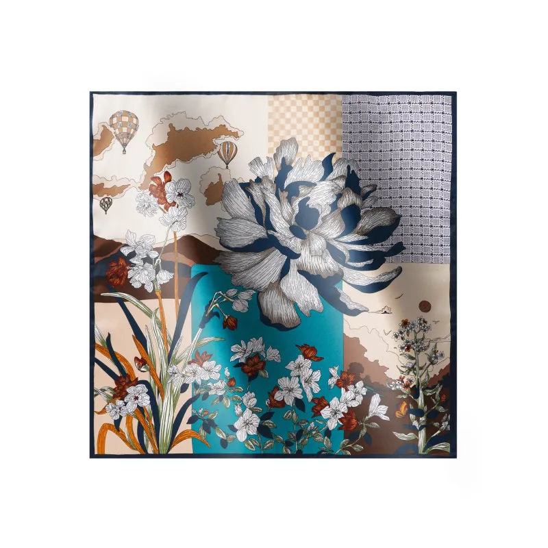 Floral Square Scarf 100% Mulberry Silk Enchanted Floral Voyage Enchanted Floral Voyage 100% Silk 53*53cm sold by Yiume