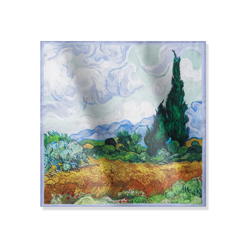 Floral Square Scarf 100% Mulberry Silk Wheat Fields in Azure Harmony Wheat Fields In Azure Harmony 100% Silk 53*53cm sold by Yiume