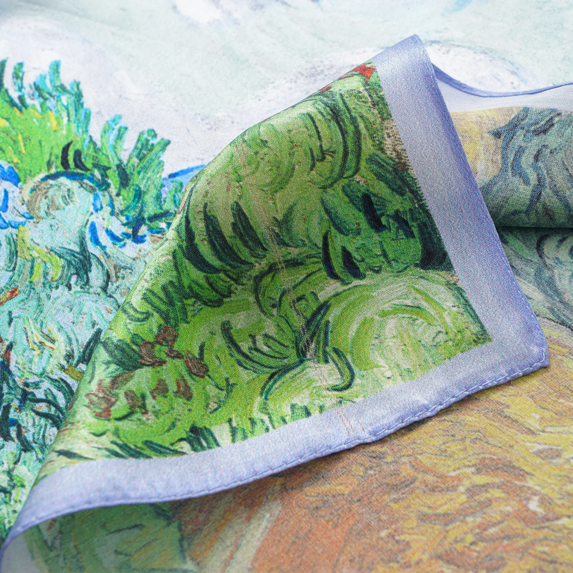 Floral Square Scarf 100% Mulberry Silk Wheat Fields in Azure Harmony Wheat Fields In Azure Harmony 100% Silk 53*53cm sold by Yiume product image thumbnail 5