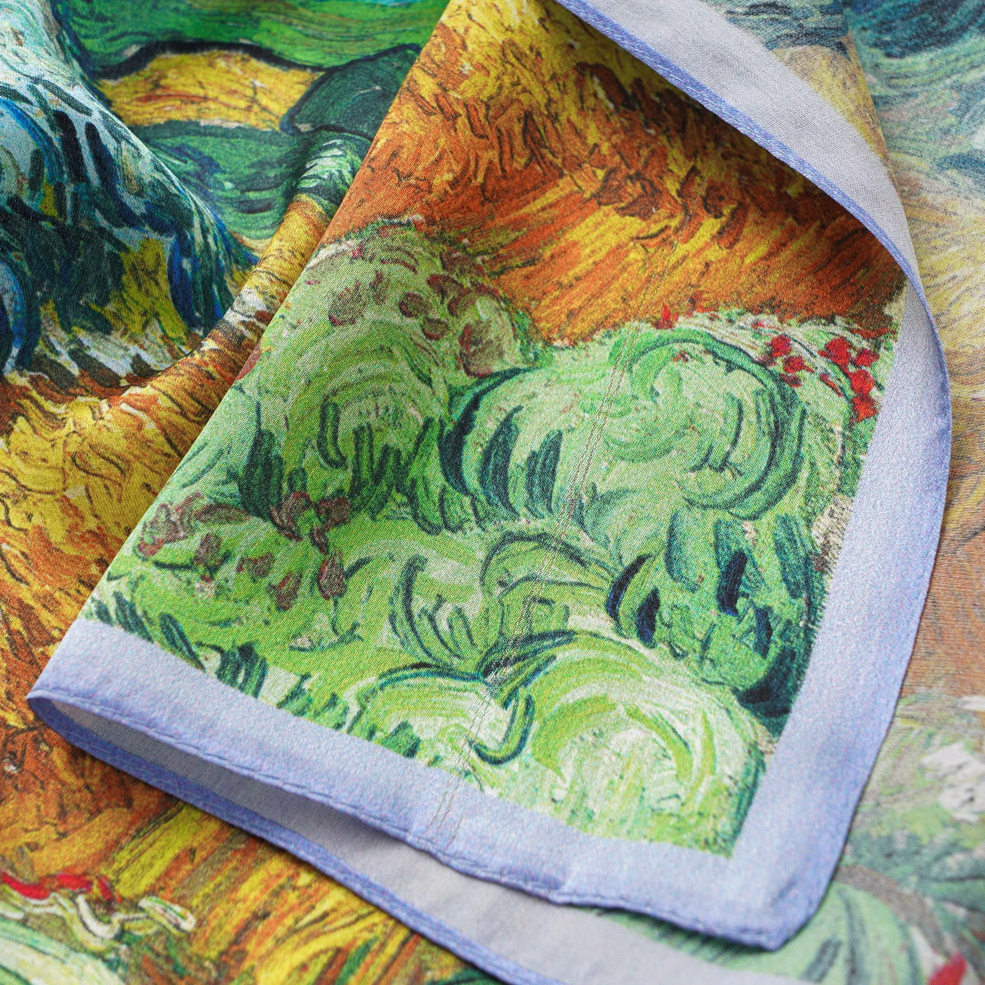 Floral Square Scarf 100% Mulberry Silk Wheat Fields in Azure Harmony Wheat Fields In Azure Harmony 100% Silk 53*53cm sold by Yiume product image thumbnail 2