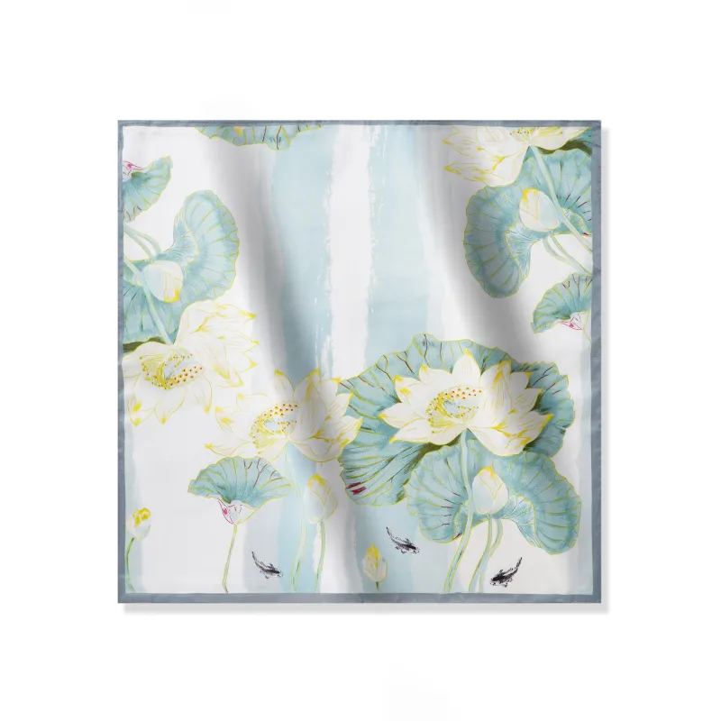 Floral Square Scarf 100% Mulberry Silk Tranquil Lotus Dreamscape Tranquil Lotus Dreamscape 100% Silk 53*53cm sold by Yiume