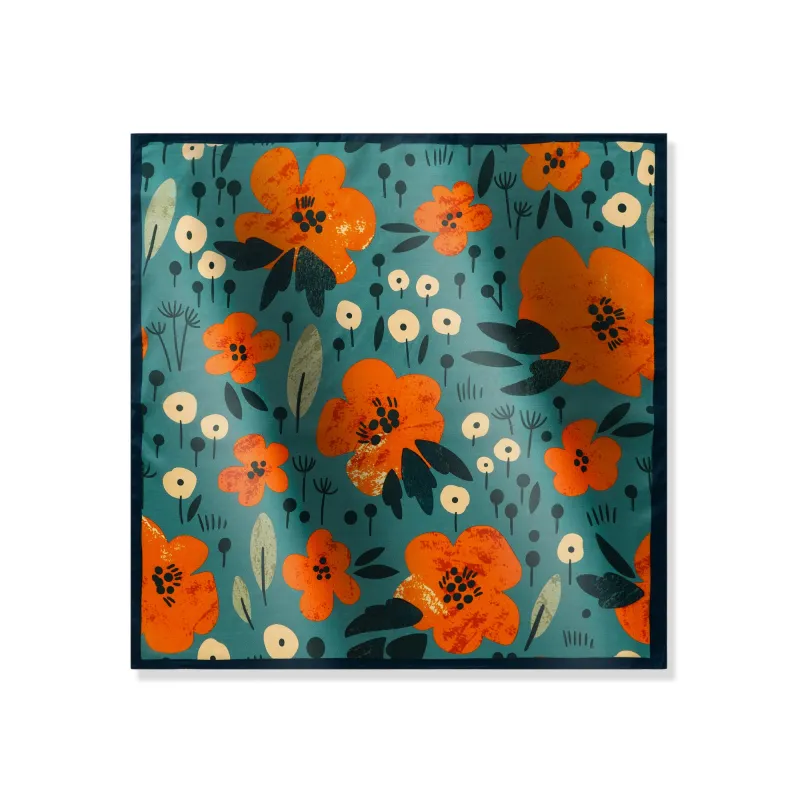 Floral Square Scarf 100% Mulberry Silk Autumn Blooms Symphony Autumn Blooms Symphony 100% Silk 53*53cm sold by Yiume