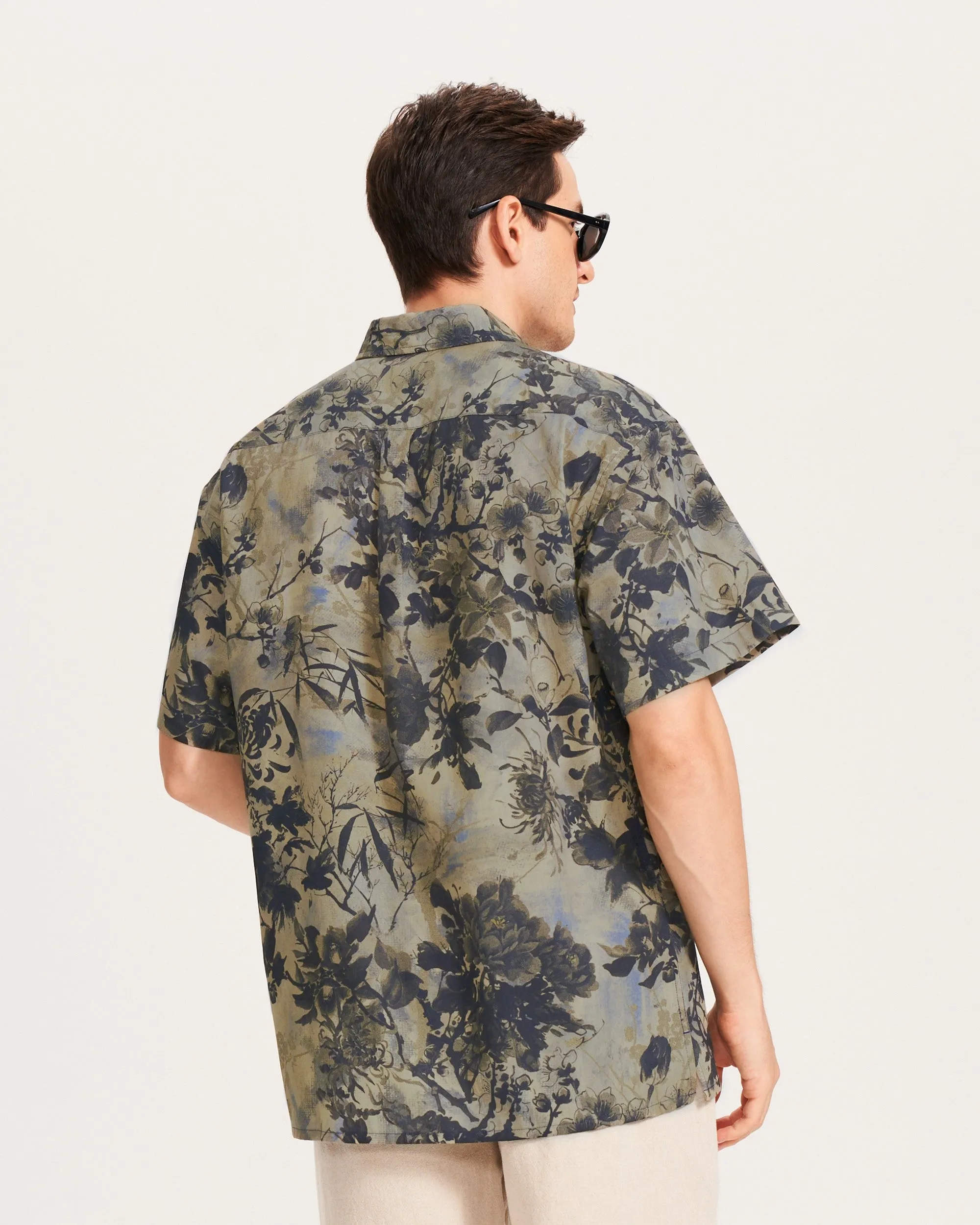 Men's Hawaiian Shirt Short Sleeve Button-down 100% Cotton Brown Aloha Shirt sold by Yiume product image thumbnail 2