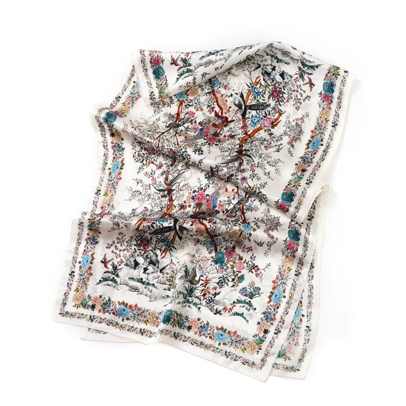 Floral Oblong Scarf 100% Mulberry Silk Burst of Spring Burst Of Spring 100% Silk 170*53cm sold by Yiume