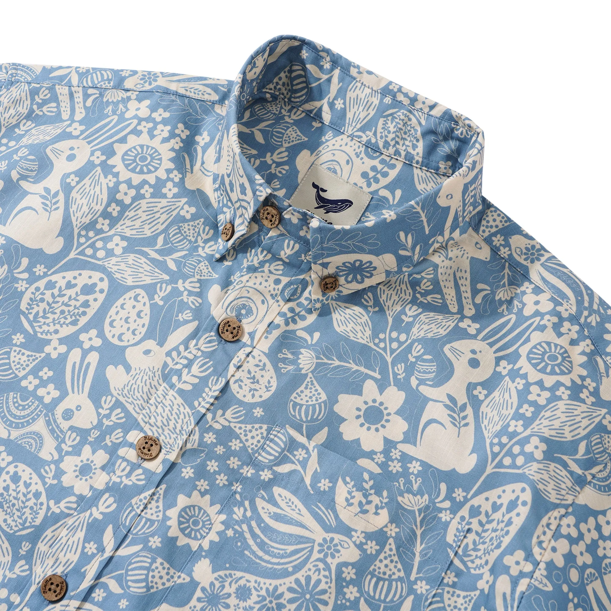 Easter Day Gift Men's Hawaiian Shirt Short Sleeve Button-down 100% Cotton Blue Aloha Spring Revival sold by Yiume product image thumbnail 2