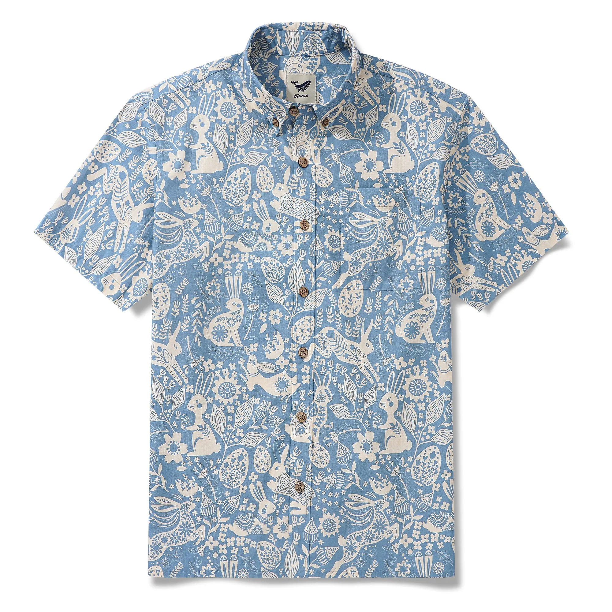 Easter Day Gift Men's Hawaiian Shirt Short Sleeve Button-down 100% Cotton Blue Aloha Spring Revival sold by Yiume product image thumbnail 3