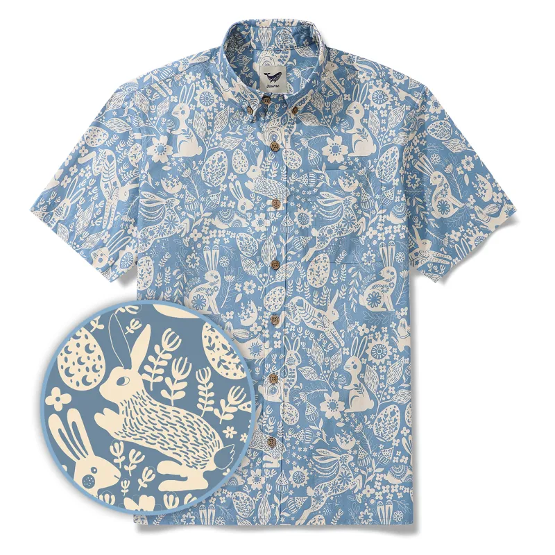 Easter Day Gift Men's Hawaiian Shirt Short Sleeve Button-down 100% Cotton Blue Aloha Spring Revival made by Yiume