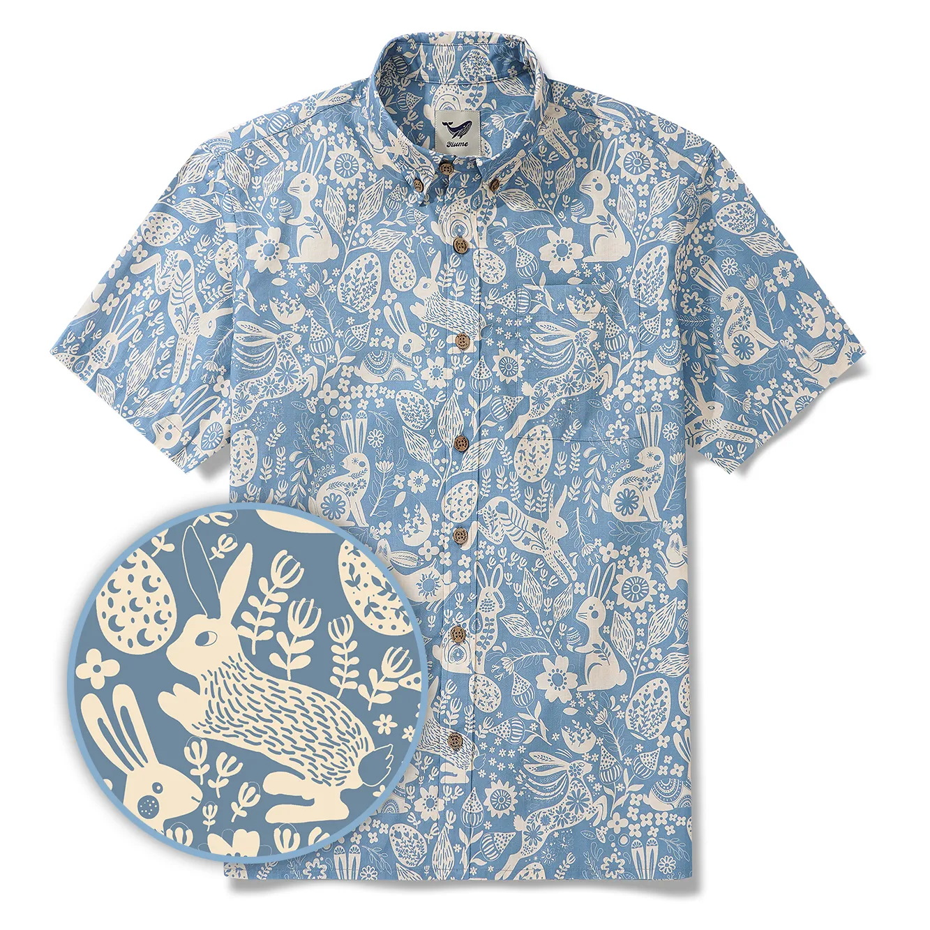 Easter Day Gift Men's Hawaiian Shirt Short Sleeve Button-down 100% Cotton Blue Aloha Spring Revival sold by Yiume