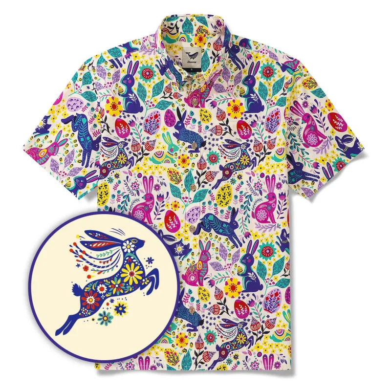 Easter Day Men's Hawaiian Shirt Short Sleeve Button-down 100% Cotton Aloha Easter Vibes made by Yiume