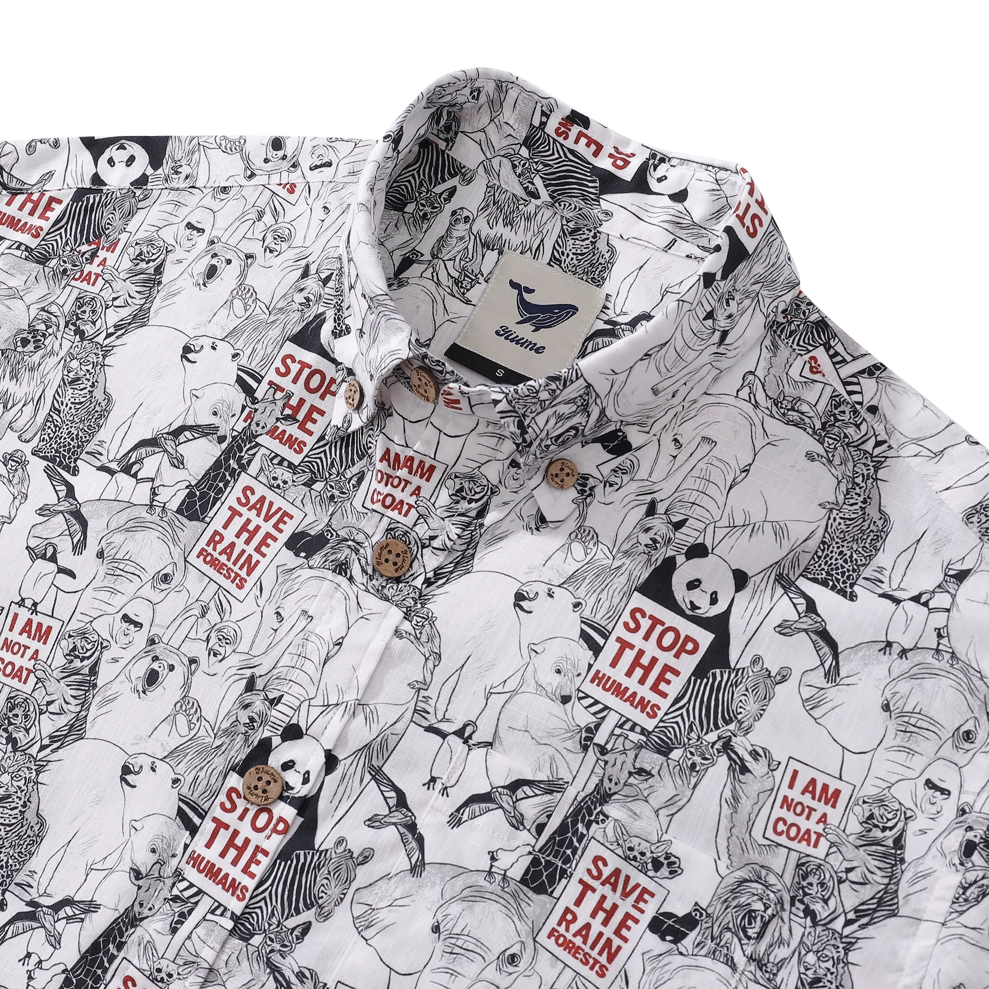 Men's Hawaiian Shirt Save the Animals Earth Day Shirt Cotton Short Sleeve Aloha Shirt sold by Yiume product image thumbnail 2