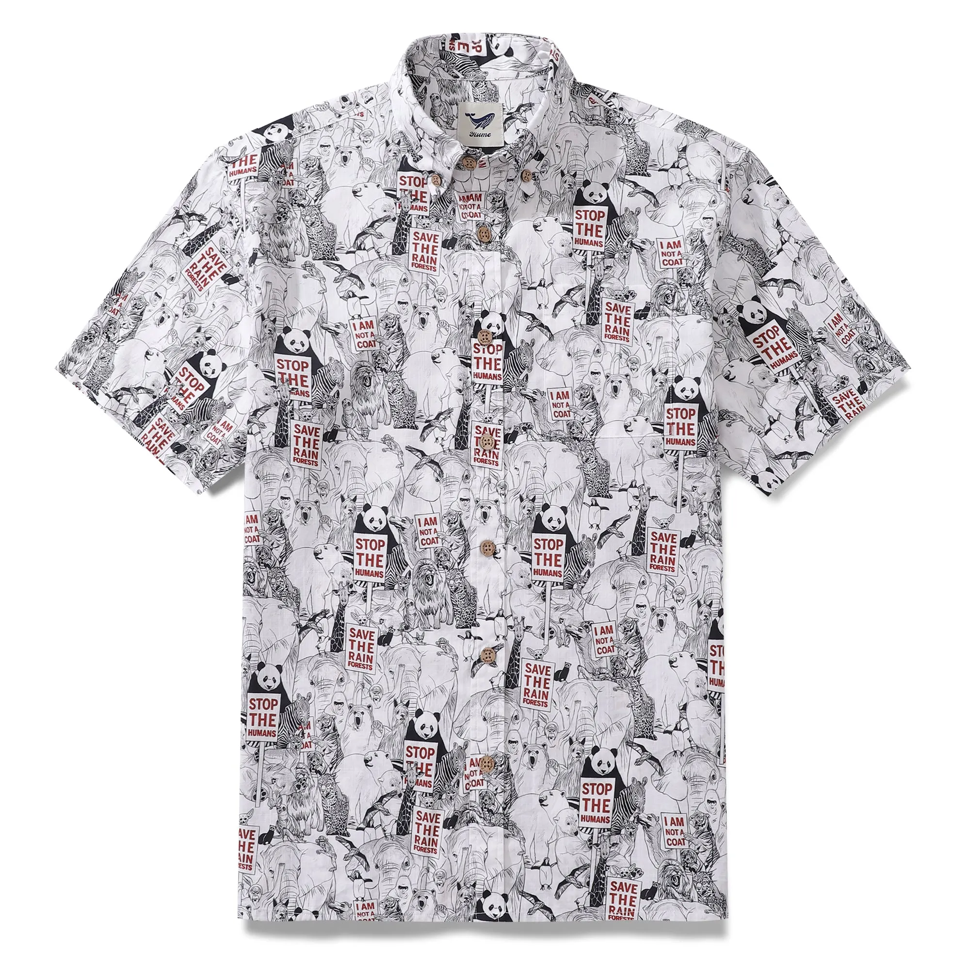 Men's Hawaiian Shirt Save the Animals Earth Day Shirt Cotton Short Sleeve Aloha Shirt sold by Yiume