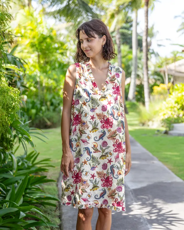 Hawaiian Dress For Women Tropical Vacation Dress Marine Life Seahorse Octopus V-Neck dressesSleeveless Dress Marine Life Dress sold by Yiume