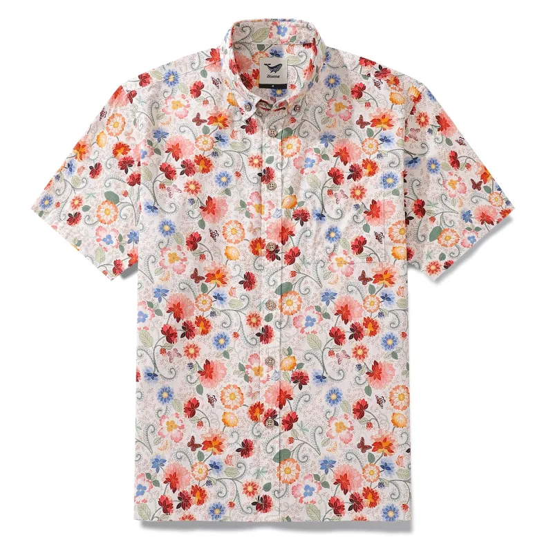 Yiume Hawaiian Shirt For Men 1960s Vintage Flower Shirt Button-down Short Sleeve Aloha Shirt Garden Of Color By Annick sold by Yiume