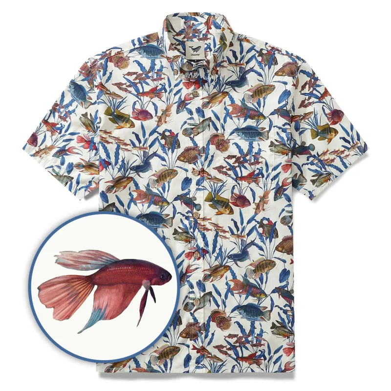 Men's Fish Shirt Button Down Tropical Hawaiian Shirts For Men Short Sleeve Aloha Shirt Nature Collector sold by Yiume
