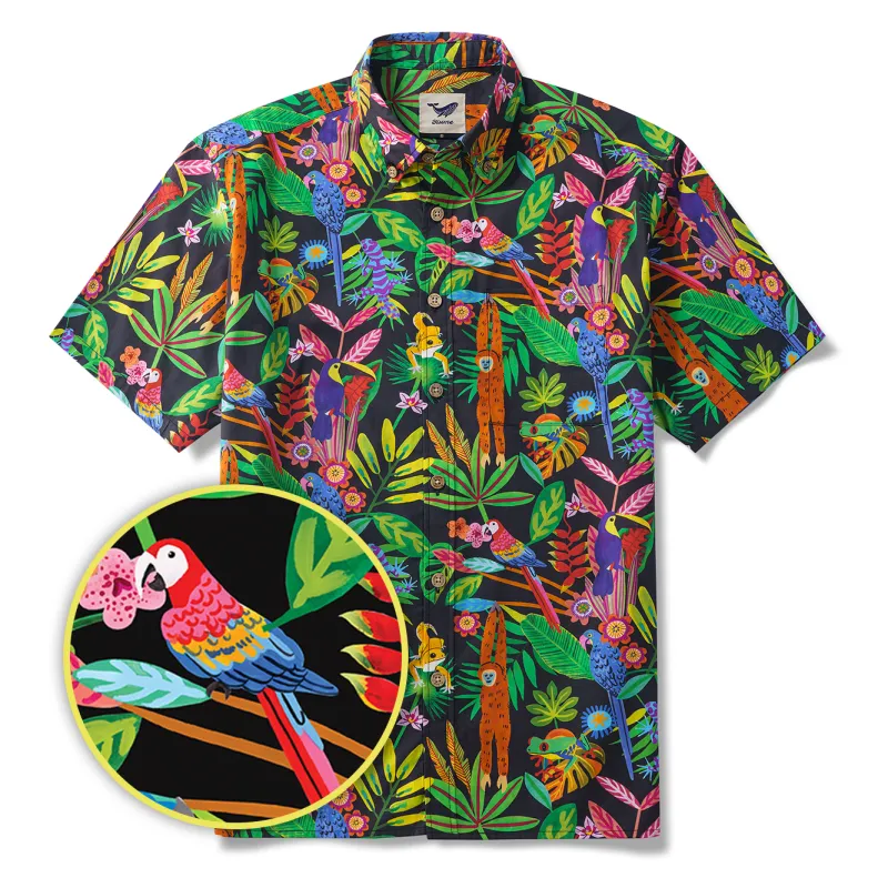 Jungle By Emma Jayne 100% Cotton Men's Short Sleeve Button-down Shirt Aloha Hawaiian sold by Yiume