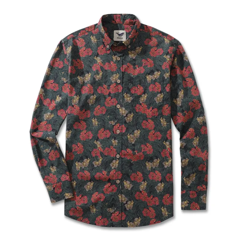 Men's Hawaiian Shirt Serenity in Bloom Print By Mahhima Bansal Cotton Button-down Long Sleeve Aloha Shirt Serenity In Bloom By Mahhima Bansal sold by Yiume
