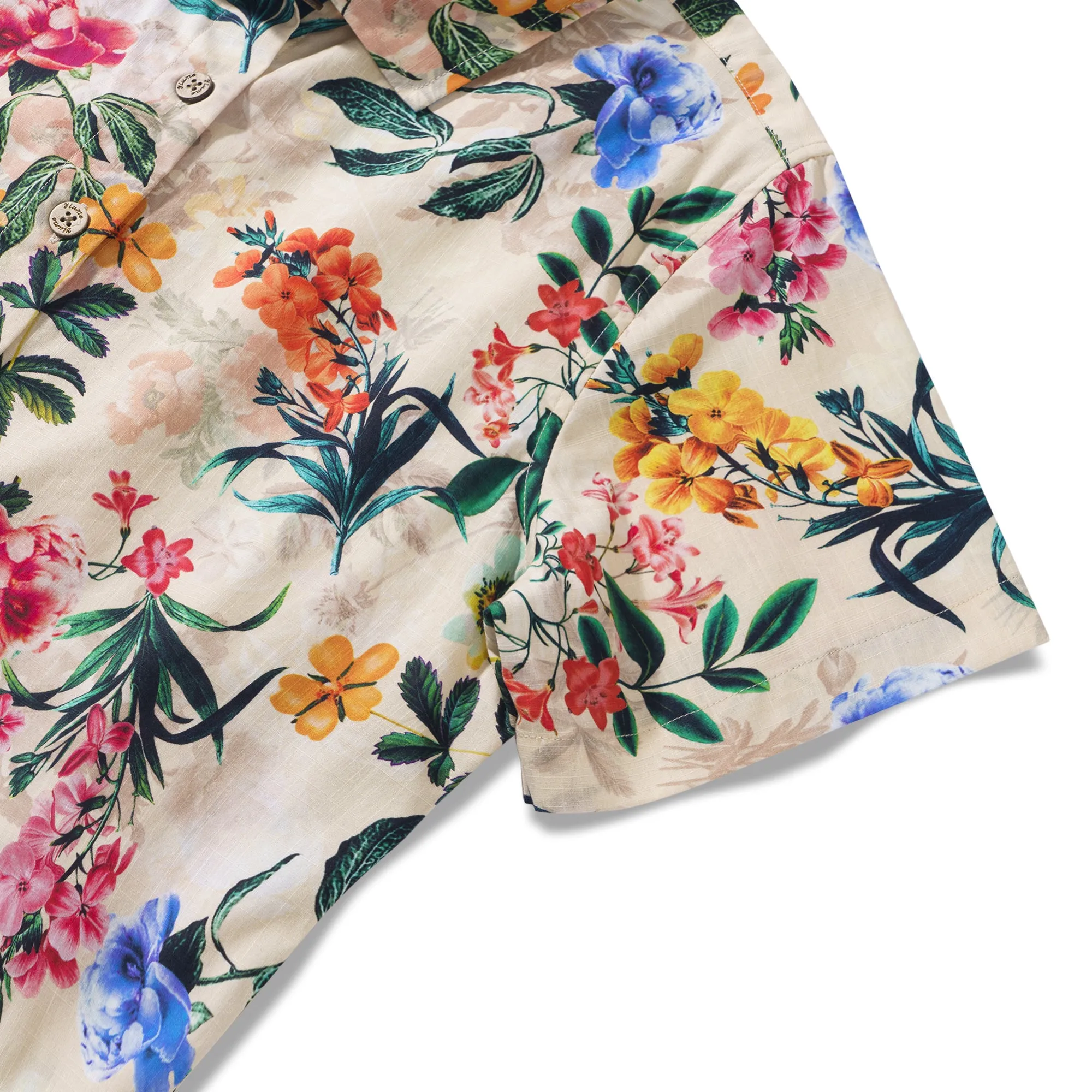 Floral Radiance 100% Cotton Women's Short Sleeve Button-up Shirt Beige Aloha Hawaiian sold by Yiume product image thumbnail 4
