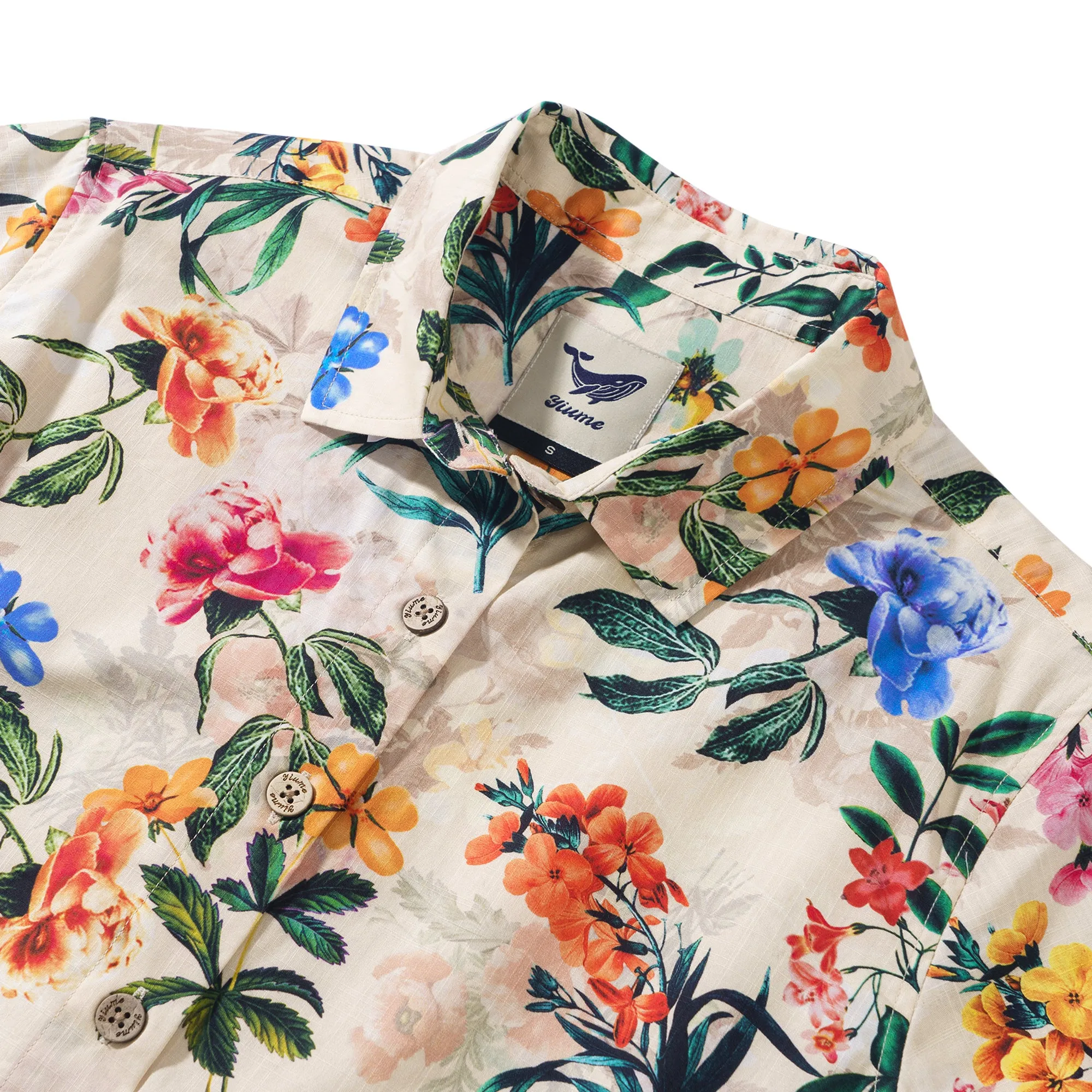Floral Radiance 100% Cotton Women's Short Sleeve Button-up Shirt Beige Aloha Hawaiian sold by Yiume product image thumbnail 2