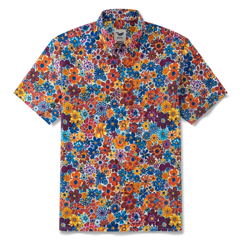 Hawaiian Shirt For Men Colorful Flower Button-down Shirt Short Sleeve 100% Cotton Aloha Shirt sold by Yiume