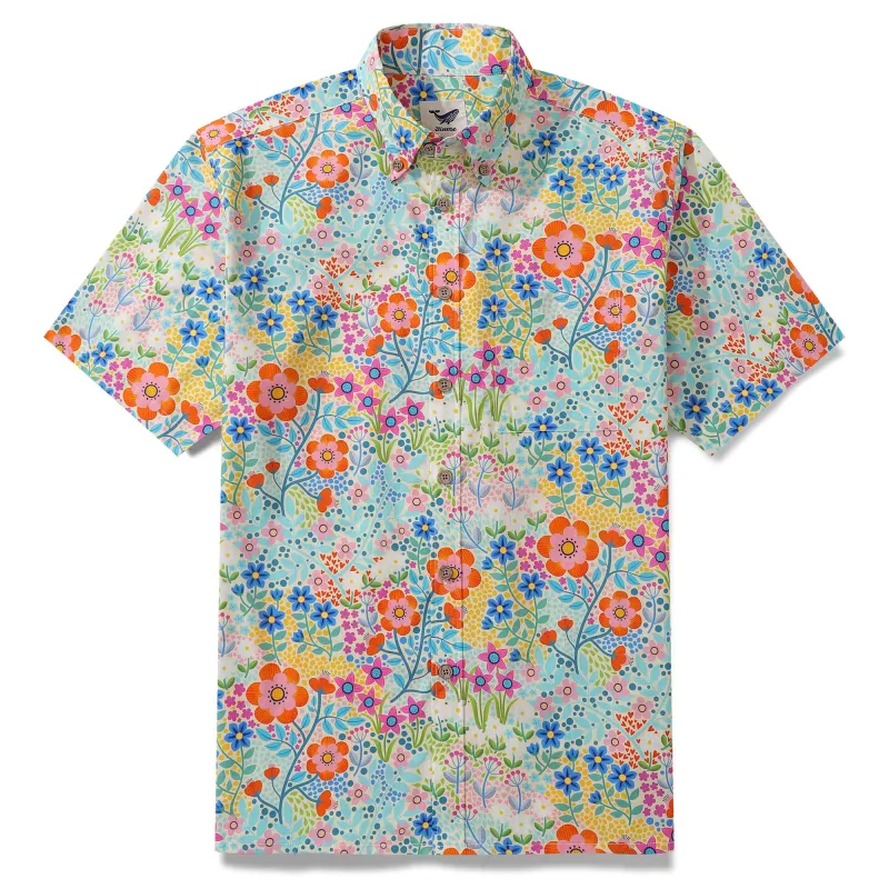Hawaiian Shirt For Men Summer Flower Garden Designs Button-down Shirt Short Sleeve 100% Cotton Shirt Summer Flower Garden By Cecca Designs sold by Yiume