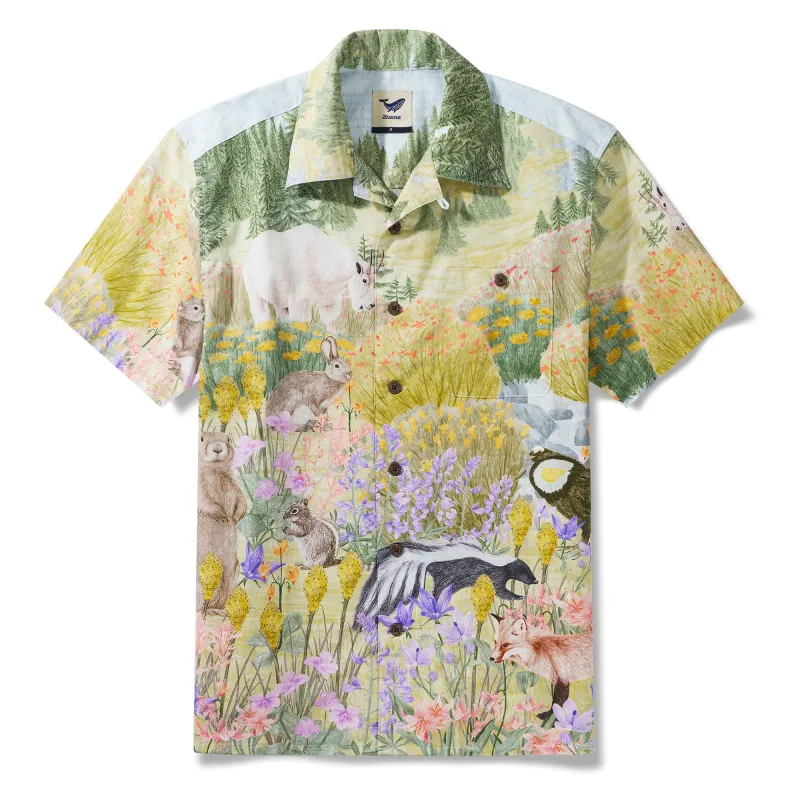 Olympic National Park alpine meadow By Stacy Hsu 100% Cotton Men's Short Sleeve Camp Collar Shirt Green Aloha Hawaiian sold by Yiume