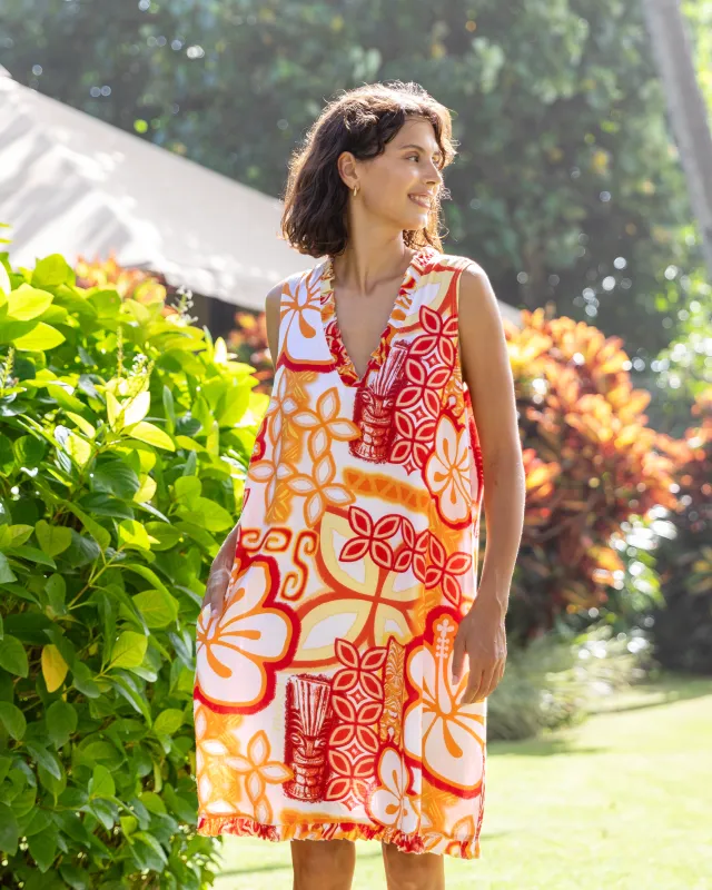 Hawaiian Dress For Women Summer Vacation Dress Tikirob Designer V-Neck Dress Tikirob Dress sold by Yiume