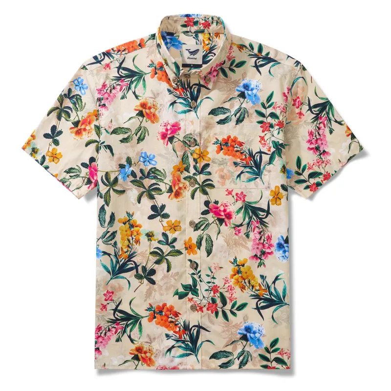 Yiume 1930s Floral Hawaiian Shirt Mens 100% CottonShort Sleeve Button-down Aloha Shirt Floral Radiance sold by Yiume
