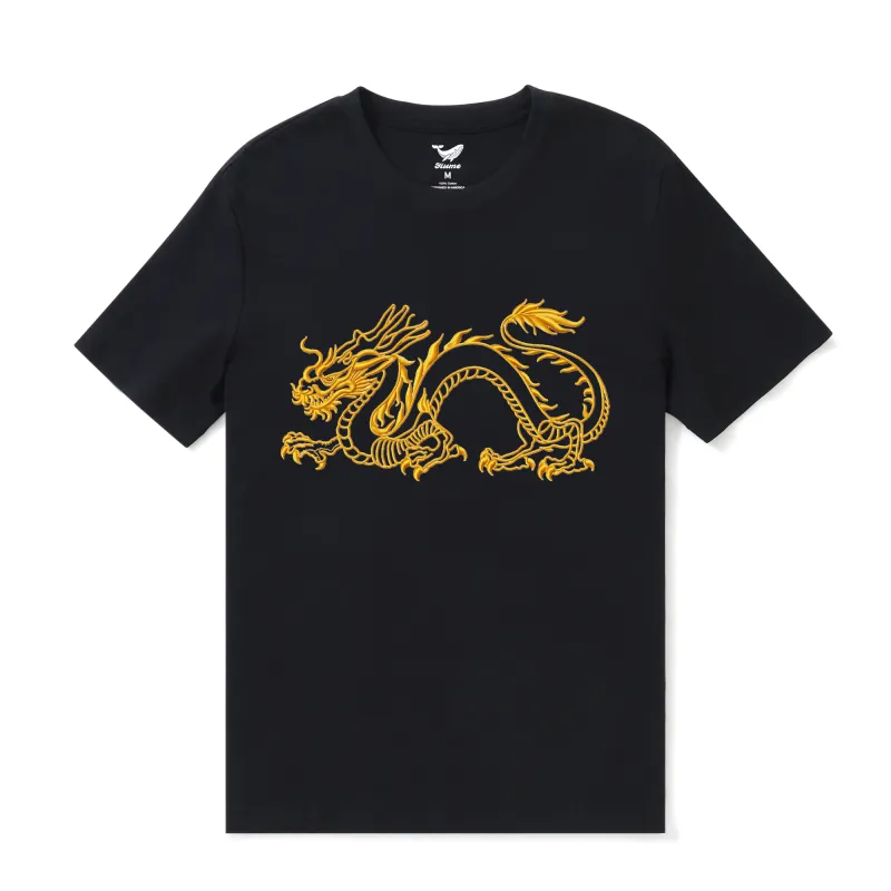 Hawaiian Tee For Men The Year of the Dragon Tee Crew Neck 100% Cotton - BLACK The Year Of The Dragon - Black sold by Yiume