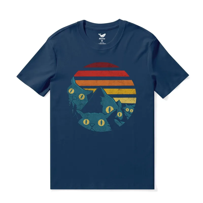 Hawaiian Tee For Men Vintage Vibes Cat Tee Crew Neck 100% Cotton - NAVY BLUE Vintage Vibes Cat -navy Blue sold by Yiume