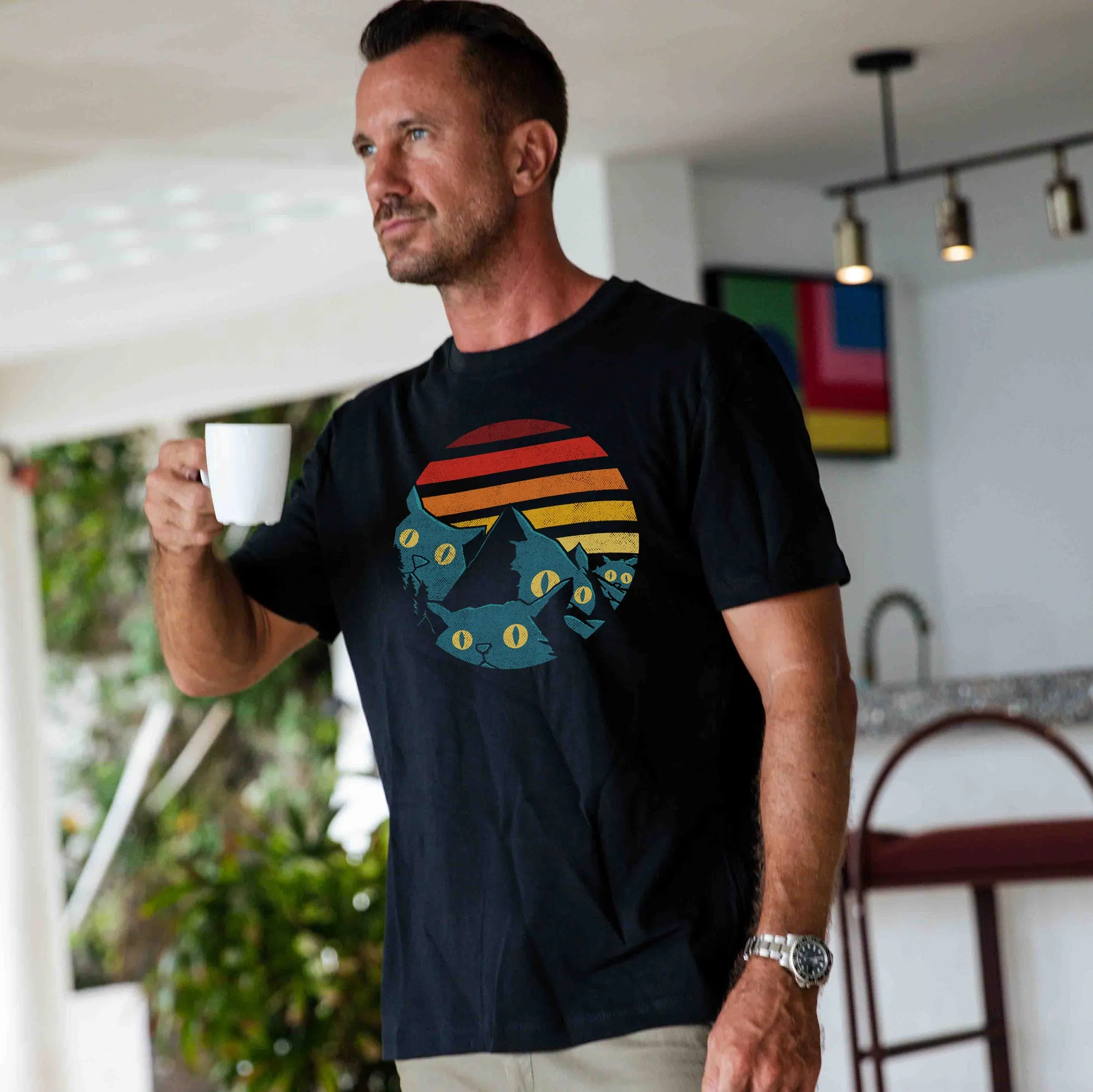 Hawaiian Tee For Men Vintage Vibes Cat Tee Crew Neck 100% Cotton sold by Yiume product image thumbnail 2