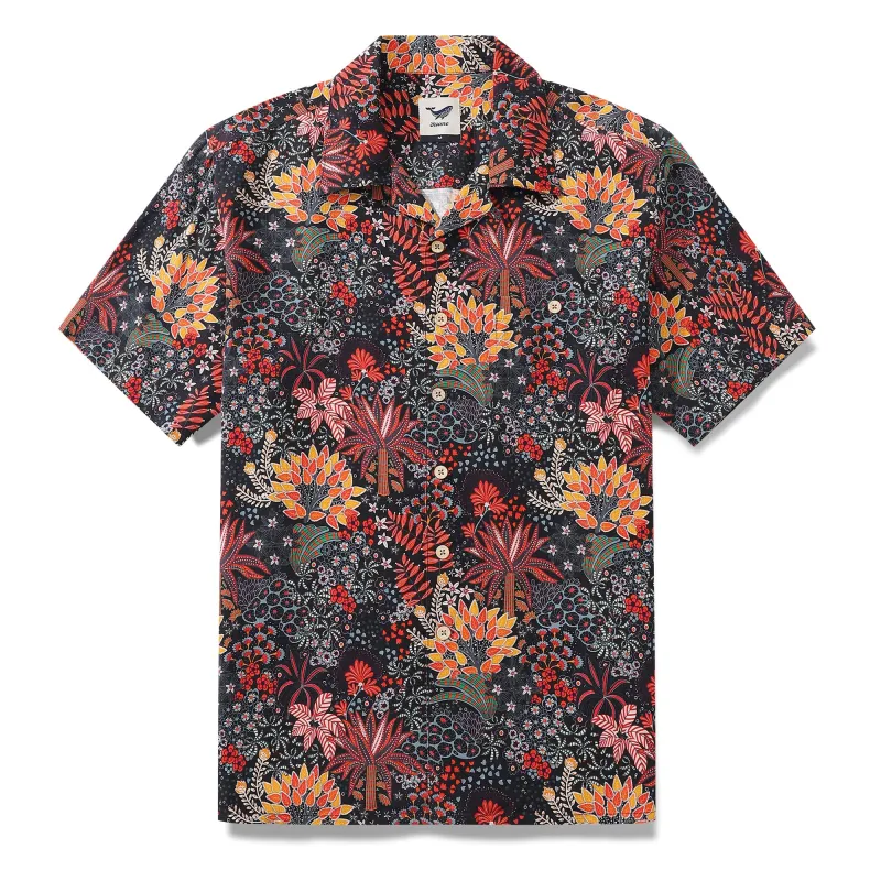 100% Silk Men's Hawaiian Shirt Quirky Plants Print Camp collar Short Sleeve Aloha Shirt - Silk Quirky Plants (silk) sold by Yiume